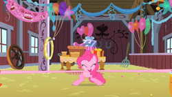 Size: 852x480 | Tagged: safe, screencap, pinkie pie, earth pony, pony, party of one, elastic, solo