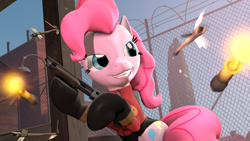 Size: 1600x900 | Tagged: safe, artist:hellhounds04, pinkie pie, earth pony, pony, 3d, crossover, parody, pinkie pyro, pyro, solo, source filmmaker, team fortress 2