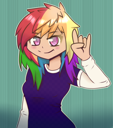 Size: 4000x4500 | Tagged: safe, artist:tuxisthename, derpibooru import, rainbow dash, human, blushing, cute, dashabetes, devil horn (gesture), female, humanized, looking at you, smiling, solo