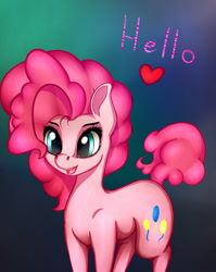 Size: 1115x1400 | Tagged: safe, artist:limchph2, pinkie pie, earth pony, pony, female, hello, mare, pink coat, pink mane, solo