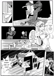 Size: 1024x1448 | Tagged: safe, artist:0ryomamikado0, applejack, human, zombie, comic:doki doki harmony, badass, black and white, comic, fighting stance, fisticuffs, grayscale, humanized, magic, magic circle, manga, monochrome