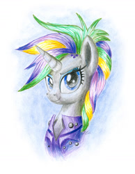 Size: 1530x1970 | Tagged: safe, artist:nightpaint12, rarity, pony, unicorn, it isn't the mane thing about you, alternate hairstyle, clothes, drawing, female, mare, punk, raripunk, solo, traditional art