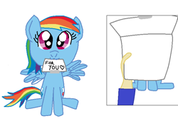 Size: 668x458 | Tagged: safe, artist:nightshadowmlp, derpibooru import, edit, rainbow dash, human, pegasus, pony, :3, cute, dash's note meme, dashabetes, digital art, exploitable meme, female, filly, filly rainbow dash, hand, meme, mouth hold, note, paper, positive ponies, smiling, template, text, younger