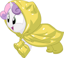 Size: 1082x977 | Tagged: safe, artist:carnifex, sweetie belle, pony, unicorn, female, galoshes, open mouth, raincoat, simple background, solo, transparent background