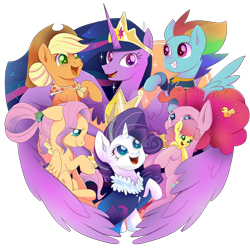 Size: 894x894 | Tagged: safe, artist:kumikoponylk, derpibooru import, applejack, fluttershy, li'l cheese, pinkie pie, princess twilight 2.0, rainbow dash, rarity, twilight sparkle, twilight sparkle (alicorn), alicorn, earth pony, pegasus, pony, unicorn, the last problem, deviantart watermark, end of ponies, female, filly, mane six, mother and child, obtrusive watermark, older, older applejack, older fluttershy, older mane six, older pinkie pie, older rainbow dash, older rarity, older twilight, parent and child, simple background, transparent background, watermark