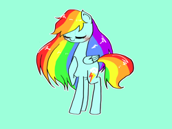 Size: 1600x1200 | Tagged: safe, artist:destroyer_aky, derpibooru import, rainbow dash, pegasus, pony, alternate hairstyle, blushing, eyes closed, pixiv, simple background, solo