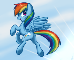 Size: 1600x1300 | Tagged: safe, artist:hellaoggi, artist:maccoffee, derpibooru import, rainbow dash, pegasus, pony, crepuscular rays, female, flying, happy, mare, open mouth, profile, solo, starry eyes, underhoof, wingding eyes