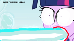 Size: 1366x768 | Tagged: safe, derpibooru import, edit, edited screencap, screencap, twilight sparkle, equestria girls, equestria girls (movie), faic, imma firin mah lazah, lazor, photoshop, shoop da whoop