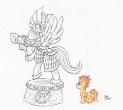 Size: 900x809 | Tagged: safe, artist:sensko, derpibooru import, firefly, spitfire, g1, g1 to g4, generation leap, partial color, pencil drawing, simple background, statue, traditional art, white background, wonderbolts, younger