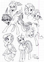 Size: 1063x1484 | Tagged: safe, artist:koviry, derpibooru import, applejack, fluttershy, pinkie pie, rainbow dash, rarity, spike, twilight sparkle, twilight sparkle (alicorn), alicorn, dragon, earth pony, pegasus, pony, unicorn, graph paper, mane seven, mane six, traditional art