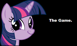 Size: 415x250 | Tagged: safe, derpibooru import, twilight sparkle, meme, obligatory pony, solo, text, the game, twiface