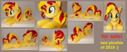 Size: 6224x2560 | Tagged: safe, artist:calusariac, sunset shimmer, pony, unicorn, female, horn, irl, mare, photo, plushie, prone, solo