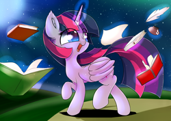 Size: 1280x904 | Tagged: safe, artist:madacon, derpibooru import, twilight sparkle, twilight sparkle (alicorn), alicorn, pony, book, female, magic, mare, solo