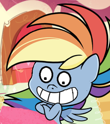 Size: 335x377 | Tagged: safe, derpibooru import, edit, edited screencap, screencap, rainbow dash, pegasus, pony, my little pony: pony life, cropped, female, mare, solo, wide eyes