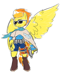 Size: 540x669 | Tagged: safe, artist:brownie-bytes, derpibooru import, spitfire, anthro, clothes, crossover, final fantasy, gun, gunner, pistol, solo