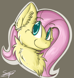 Size: 2169x2288 | Tagged: safe, artist:umiko-tan, fluttershy, pegasus, pony, bust, chest fluff, ear fluff, fluffy, mugshot, portrait, solo