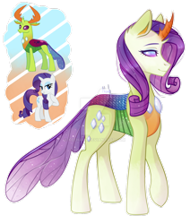 Size: 1024x1205 | Tagged: safe, artist:keeharn, rarity, thorax, changedling, changeling, pony, unicorn, fusion, king thorax, watermark