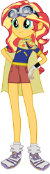 Size: 1920x6654 | Tagged: safe, editor:crisx284, sunset shimmer, equestria girls, cute, digimon, digimon adventure v-tamer, female, feminism, gloves, goggles, shimmerbetes, shorts, simple background, solo, sports shirt, tai kamiya, taichi yagami, trainers, transparent background, undershirt