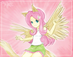 Size: 3703x2926 | Tagged: safe, artist:tokatl, fluttershy, equestria girls, clothes, ponied up, skirt, solo, tanktop