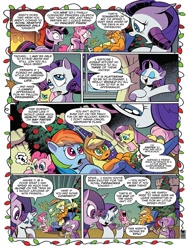 Size: 768x1024 | Tagged: safe, artist:andypriceart, derpibooru import, idw, applejack, fluttershy, pinkie pie, rainbow dash, rarity, spike, twilight sparkle, twilight sparkle (alicorn), alicorn, dragon, earth pony, pegasus, pony, unicorn, spoiler:comic, spoiler:comicholiday2019, applejack is not amused, electrocution, funny background event, mane six, pain, preview, slapstick, unamused, volumetric mouth, winged spike