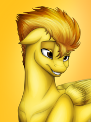 Size: 3000x4000 | Tagged: safe, artist:lupiarts, derpibooru import, spitfire, pegasus, pony, female, mare, solo, two toned mane, wings, yellow coat