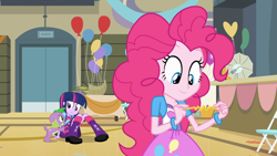 Size: 1366x768 | Tagged: safe, derpibooru import, screencap, pinkie pie, spike, twilight sparkle, equestria girls