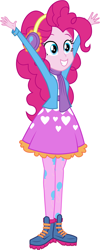 Size: 1930x4838 | Tagged: safe, artist:redillita, derpibooru import, pinkie pie, equestria girls, boots, clothes, cute, earmuffs, jacket, pantyhose, scarf, shoes, simple background, skirt, solo, stockings, white background, winter outfit