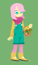 Size: 880x1500 | Tagged: safe, artist:magneticskye, part of a set, fluttershy, equestria girls, alternate hairstyle, basket, basket of flowers, clothes, flower, jumper, lineless, simple background, solo, sweater, sweatershy