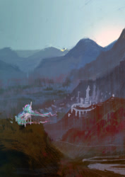 Size: 1240x1754 | Tagged: safe, artist:quiet-victories, princess celestia, alicorn, pony, dolbolen challenge, mountain, scenery, solo