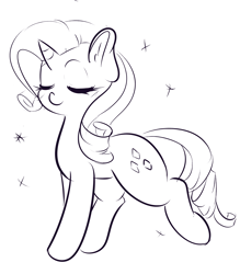 Size: 3684x4210 | Tagged: safe, artist:wickedsilly, rarity, pony, unicorn, black and white, eyes closed, female, grayscale, mare, monochrome, simple background, solo, sparkles, white background