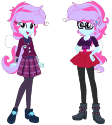 Size: 536x600 | Tagged: safe, artist:bezziie, derpibooru import, oc, oc:strawberry pie, equestria girls, belt, boots, clothes, crystal prep academy uniform, cute, glasses, high heel boots, pantyhose, pleated skirt, school uniform, shirt, shoes, simple background, skirt, transparent background