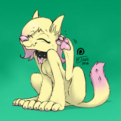 Size: 450x450 | Tagged: safe, artist:drjavi, fluttershy, diamond dog, collar, cutie mark collar, diamond dogified, female diamond dog, flutterdog, patreon, patreon logo, paws, solo, species swap, underpaw