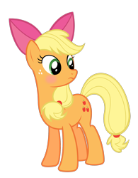 Size: 1530x1962 | Tagged: dead source, safe, artist:comfydove, applejack, earth pony, pony, accessory swap, apple bloom's bow, blushing, bow, cropped, cute, hair bow, jackabetes, simple background, solo, transparent background, vector