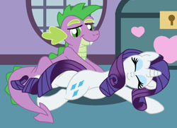 Size: 1588x1150 | Tagged: safe, artist:pandalove93, rarity, spike, dragon, pony, unicorn, cute, female, male, older, older spike, pregnant, raribetes, shipping, sparity, straight