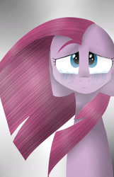 Size: 900x1395 | Tagged: safe, artist:despotshy, pinkie pie, earth pony, pony, crying, pinkamena diane pie, solo, windswept mane