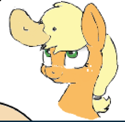 Size: 564x552 | Tagged: safe, artist:fatalqueef, applejack, earth pony, pony, blonde mane, female, lowres, mare, orange coat, solo