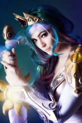 Size: 640x960 | Tagged: safe, artist:annalynncosplay, princess celestia, human, clothes, cosplay, costume, female, irl, irl human, photo, solo, sword, weapon