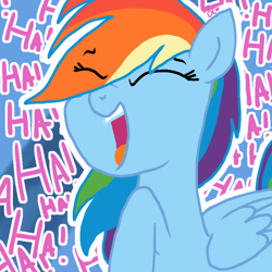 Size: 768x768 | Tagged: safe, artist:daylightsketch, derpibooru import, rainbow dash, pegasus, pony, cute, dashabetes, digital art, eye clipping through hair, eyes closed, ibispaint x, laughing, rainbow, solo