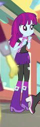 Size: 147x460 | Tagged: safe, derpibooru import, screencap, mystery mint, better together, equestria girls, rollercoaster of friendship, background human, boots, clothes, cropped, female, high heel boots, miniskirt, pantyhose, ripped pantyhose, scarf, shoes, skirt, smiling