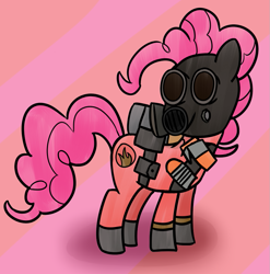 Size: 899x909 | Tagged: safe, artist:pastelhorses, pinkie pie, earth pony, pony, crossover, food, pinkie pyro, pyro, solo, team fortress 2