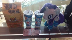 Size: 1440x810 | Tagged: safe, rarity, clothes, doraemon, irl, photo, plushie, ponies in real life, socks, striped socks, taiwan