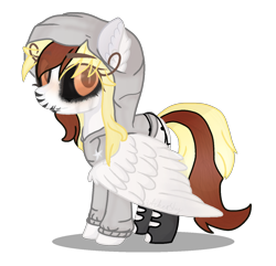 Size: 910x878 | Tagged: safe, artist:xbutchershy, oc, oc only, oc:raggy, pegasus, pony, black sclera, clothes, coat markings, colored sclera, female, hoodie, mare, simple background, socks, solo, stockings, thigh highs, torn clothes, transparent background