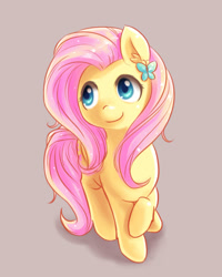Size: 800x1000 | Tagged: safe, artist:ninjaham, fluttershy, butterfly, pegasus, pony, sitting, smiling, solo