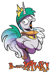 Size: 389x553 | Tagged: safe, artist:andypriceart, edit, idw, princess celestia, alicorn, chicken, pony, spoiler:comic, spoiler:comicff38, behaving like a chicken, hypnosis, hypnotized, majestic as fuck, sillestia, silly, silly pony