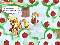 Size: 950x713 | Tagged: safe, artist:lumineko, applejack, earth pony, pony, animal crossing, animal crossing: new leaf, apple, crossover, explicit source, patreon, snow, tree