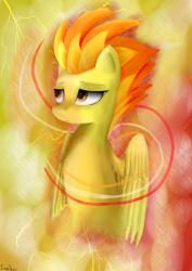 Size: 2480x3507 | Tagged: safe, artist:frozentear7, derpibooru import, spitfire, pegasus, pony, female, mare, solo, two toned mane, wings, yellow coat