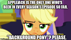 Size: 490x275 | Tagged: safe, edit, edited screencap, screencap, applejack, earth pony, pony, castle sweet castle, applejack is not amused, caption, drama, drama bait, image macro, imgflip, irony, meme, solo