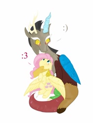 Size: 1024x1365 | Tagged: safe, artist:lovelizeswe, discord, fluttershy, pegasus, pony, discoshy, female, male, shipping, straight