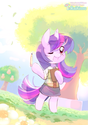 Size: 585x826 | Tagged: safe, artist:pekou, derpibooru import, twilight sparkle, semi-anthro, animal crossing, bipedal, blushing, cosplay, crossover, cute, isabelle, nintendo, one eye closed, open mouth, solo, twiabetes, wink