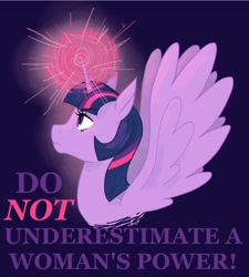 Size: 960x1065 | Tagged: safe, artist:macaroni-and-moths, derpibooru import, twilight sparkle, twilight sparkle (alicorn), alicorn, pony, female, feminism, feminist ponies, magic, mare, mouthpiece, profile, solo, spread wings, subversive kawaii